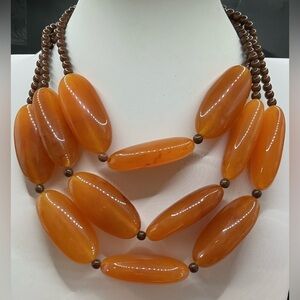 DANA BUCHMAN OVERSIZED AMBER AND BROWN BOHO STATEMENT NECKLACE LAYERED